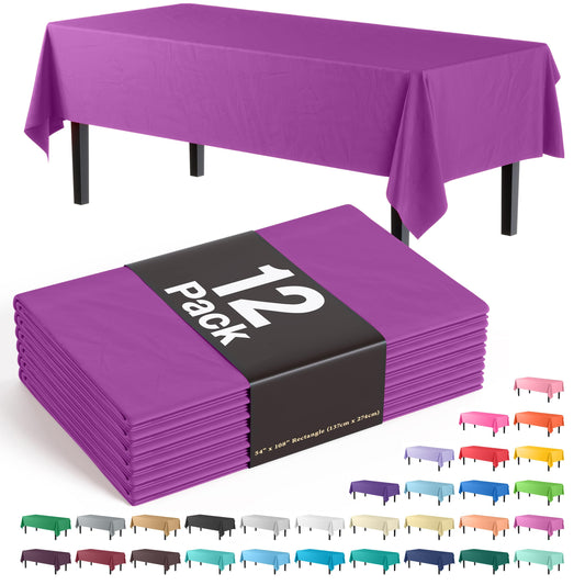 Exquisite 12-Pack Premium Plastic Tablecloth 54in. x 108in. Rectangle Table Cover - Magenta