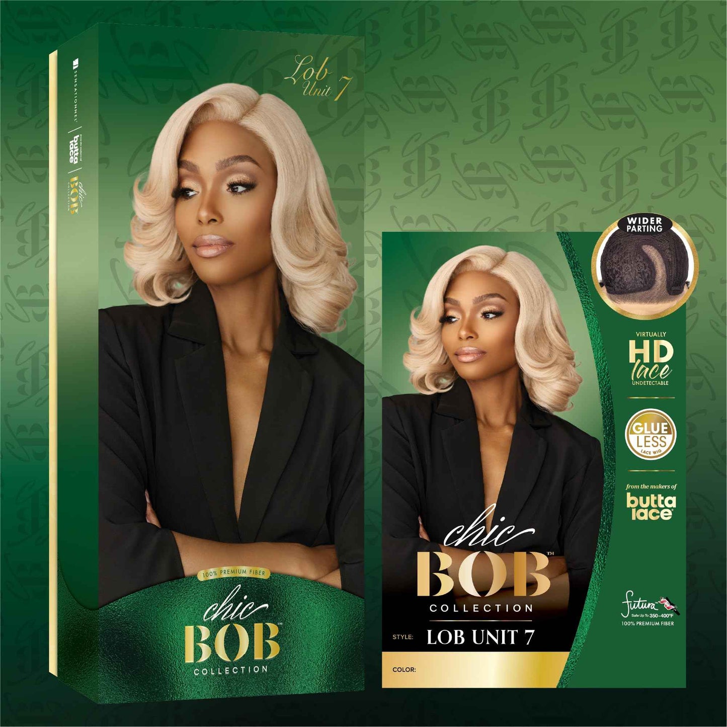 Sensationnel Chicbob Lace Frontwig - Lob Unit 7 Face Framing Glueless Wig Wide 5 Inch Deep Part Synthetic Preplucked Hairline (1B OFFBLACK)