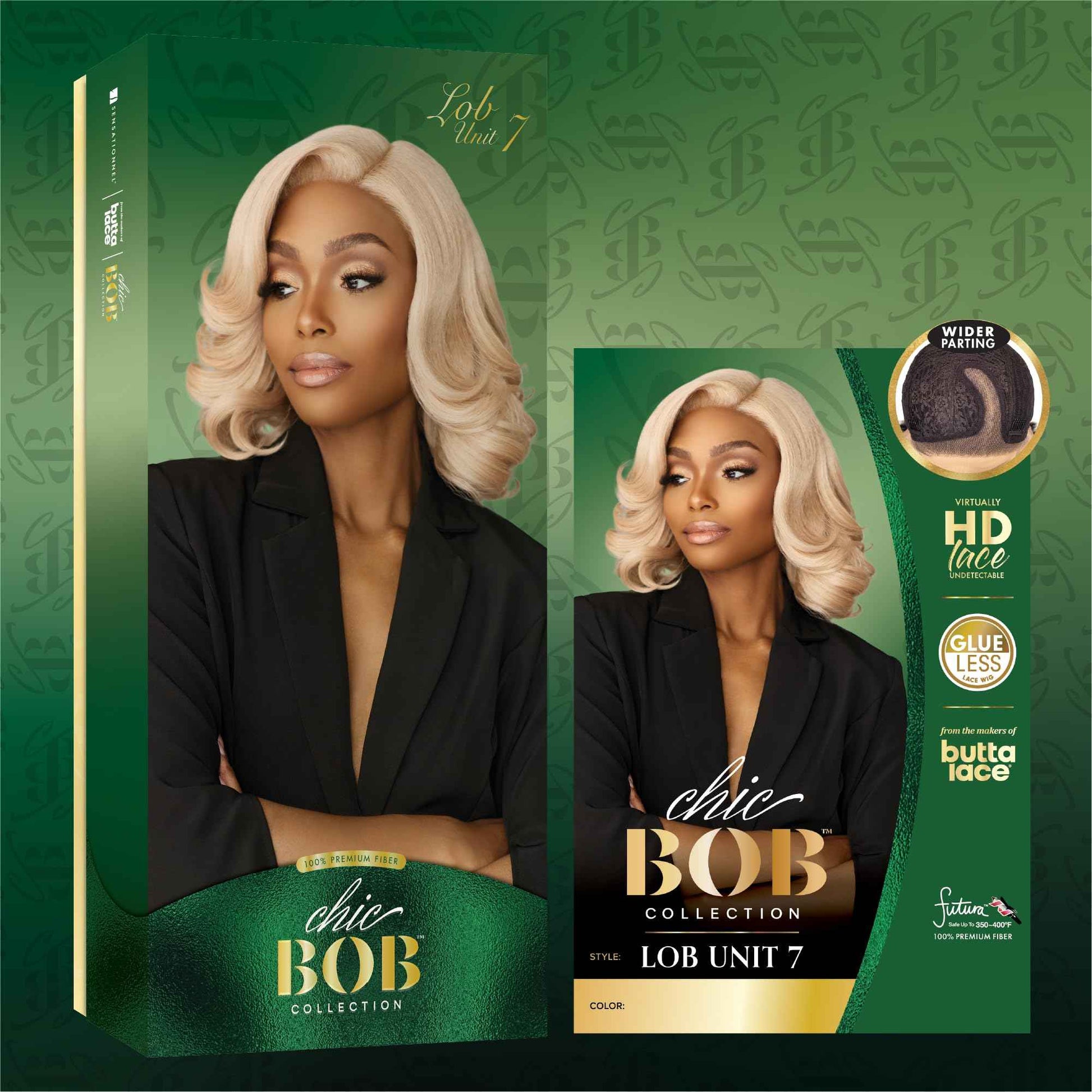 Sensationnel Chicbob Lace Frontwig - Lob Unit 7 Face Framing Glueless Wig Wide 5 Inch Deep Part Synthetic Preplucked Hairline (1B OFFBLACK)