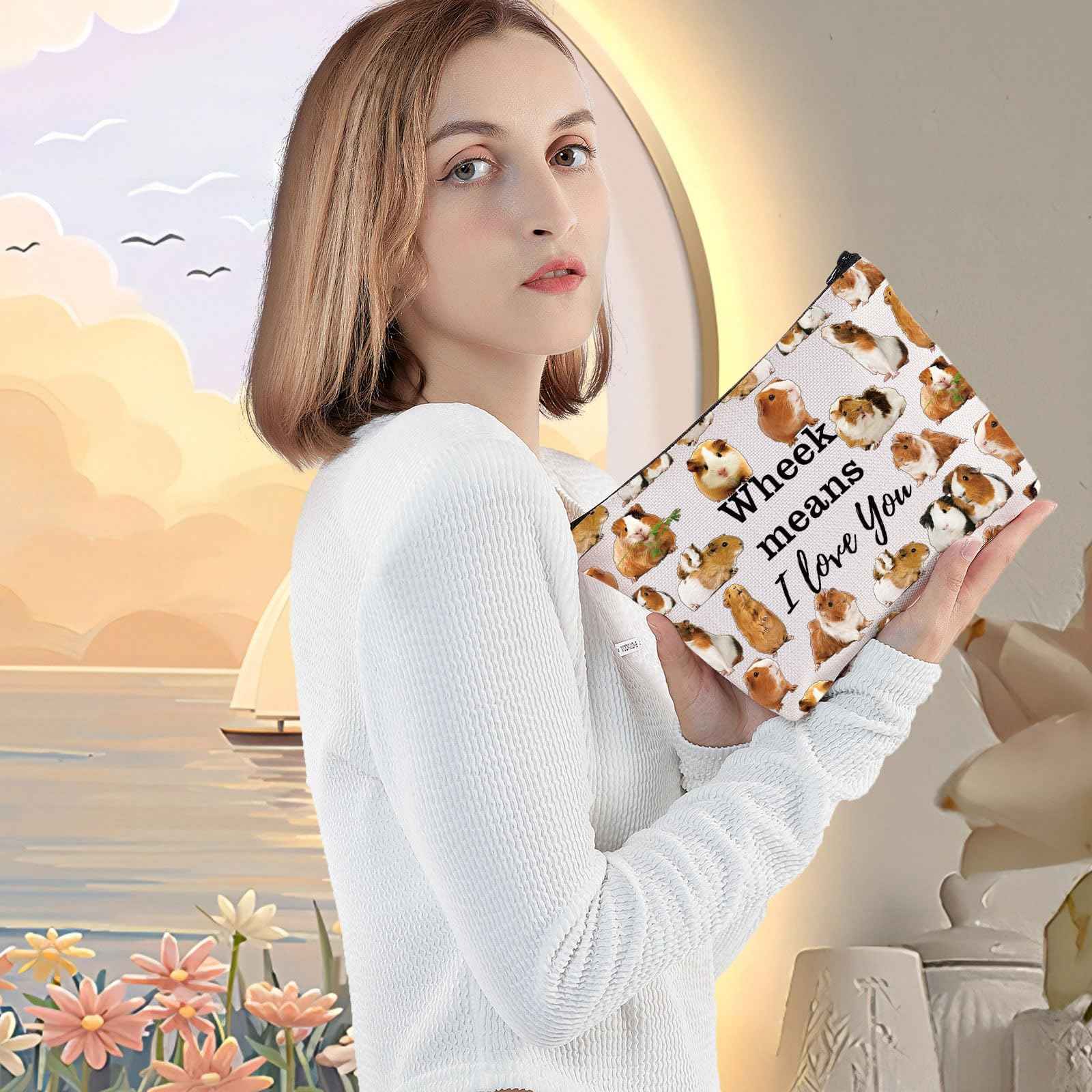 LEVLO Funny Guinea Pig Cosmetic Make Up Bag Guinea Pig Lover Inspired Gift Guinea Pigs Make Me Happy You Not So Much Guinea Pig Makeup Zipper Pouch Bag (Guinea Pigs)