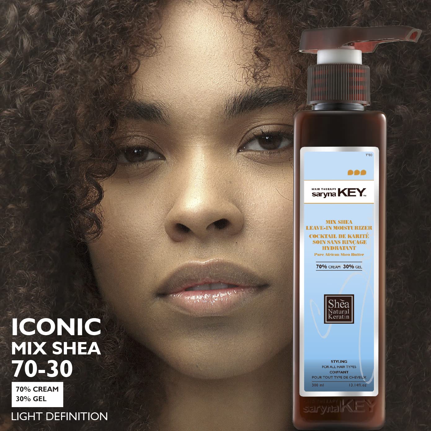 Saryna Key Curl Control Mixed Shea 70-30 (300ml/10.14oz) Softeners & Silk Proteins - Pure African Shea Butter - Moisturizer for Soft Waves and Loose Curls for Healthy, Radiant, Bouncy & Soft Curls