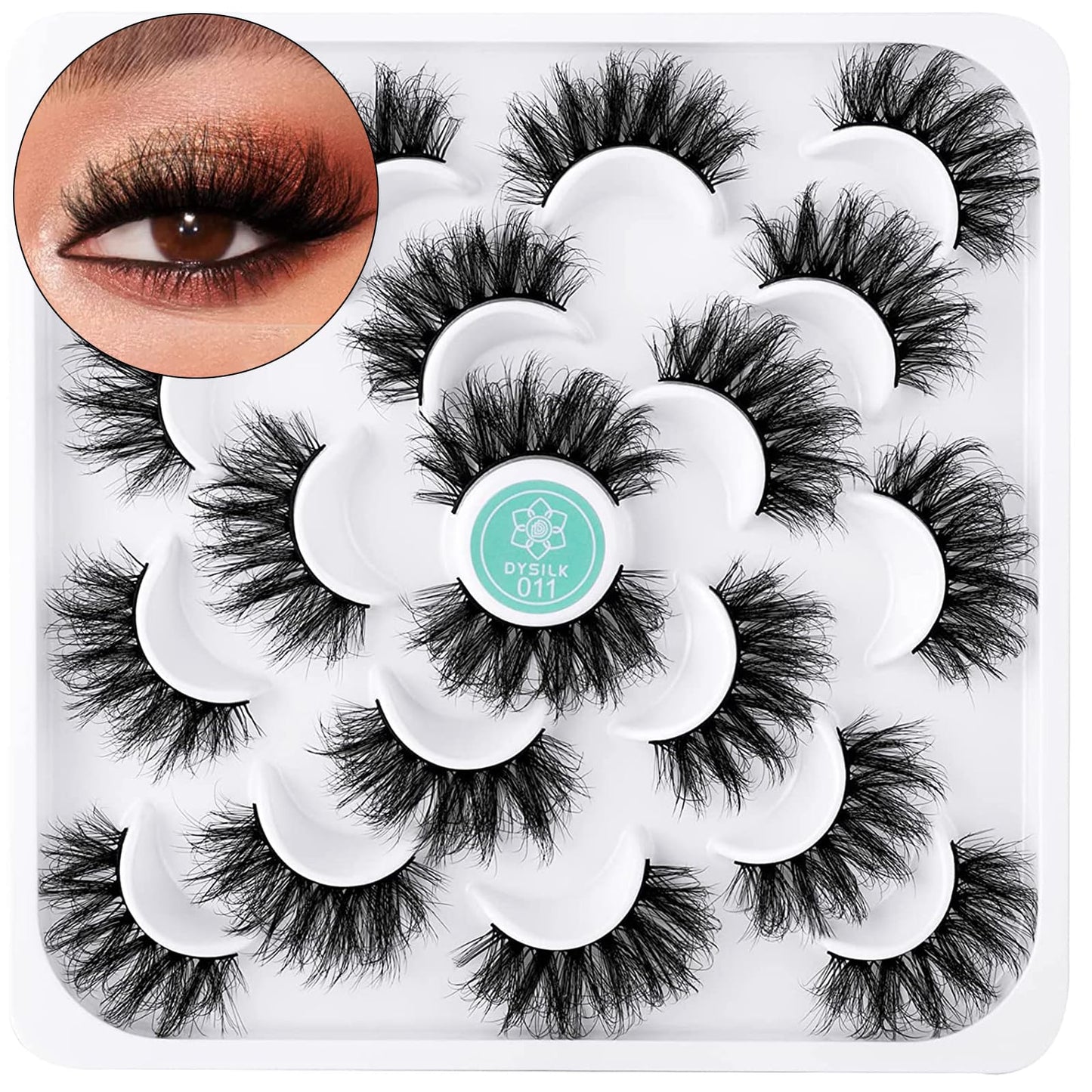 DYSILK Fluffy Lashes False Eyelashes - Mink Lashes 10 Pairs 6D Faux Lashes Pack Mink Eyelashes Reusable Wispy Fluffy Cat Eye Lashes Natural Look Fake Eyelashes Soft Extension | 18mm