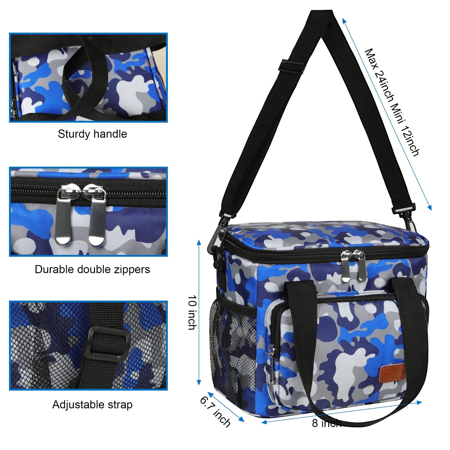 Femuar Lunch Bags for Women/Men, Insulated Lunch Bag for Work Office - Lunch Cooler Bag Leakproof Lunch Box with Adjustable Shoulder Strap - Blue Camouflage