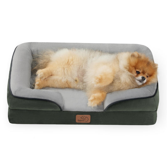 Bedsure Small Orthopedic Dog Bed - Washable Bolster Dog Sofa Beds for Small Dogs, Supportive Foam Pet Couch Bed with Removable Washable Cover, Waterproof Lining and Nonskid Bottom Couch, Dark Green