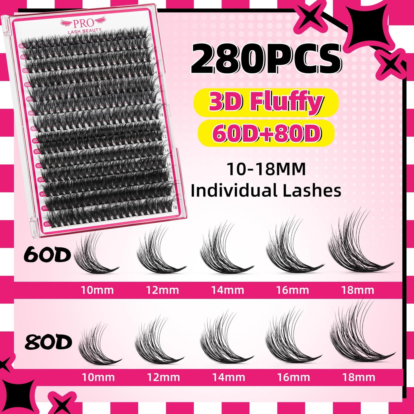 Lash Extension Kit Lash Clusters Kit 3D Soft Individual Lashes with Lash Bond and Seal Lash Tweezers Eyelash Remover DIY Eyelash Extension(60D+80D,D-10-18mix Kit)