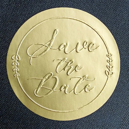 100 x Save The Date Stickers, Embossed Labels, Gold Foil Tags, Nice Envelope Seals, Invitation Stickers, Wedding Invitation Decor, Foil Party Favor Stickers, Embossed Favor Stickers