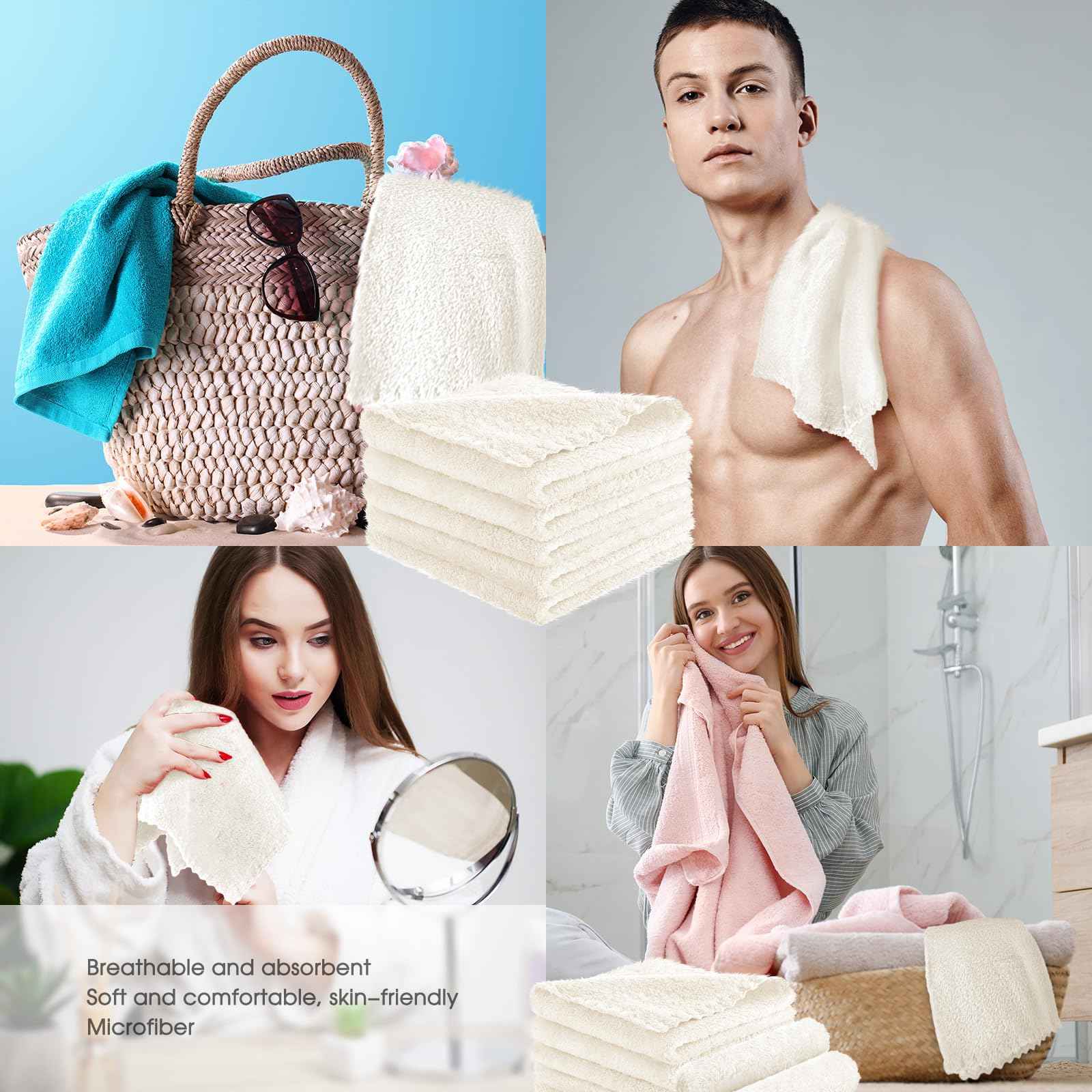 Syhood 12 Pieces Face Wash Cloth 12 x 12 in Makeup Remover Cloths Towel Coral Velvet Facial Microfiber Soft Fast Drying Facial Cleansing Towel for Face(White)