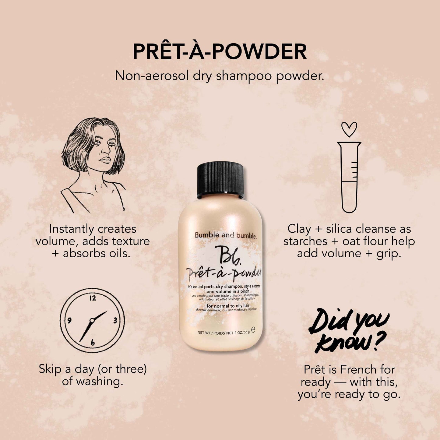 Bumble and bumble. Prep, Style, Extend Starter Set | Hairdresser's Invisible Oil Primer, Hairdresser's Invisible Oil Long Lasting Styling Cream + Prêt-à-powder Dry Shampoo