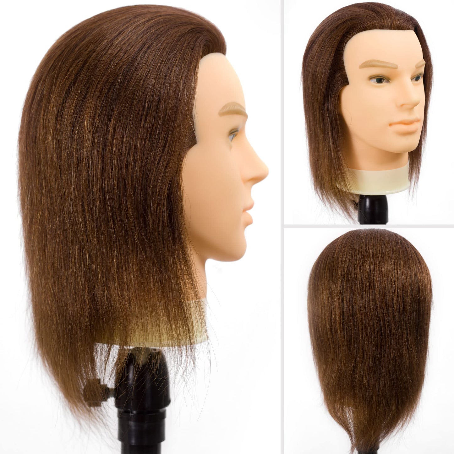 DIRUISI Male Mannequin Head with 100% Human Hair Haircut Training Head Hairdresser Manikin Head Doll Head for Hair Styling and Practice (8Inch 3B#)