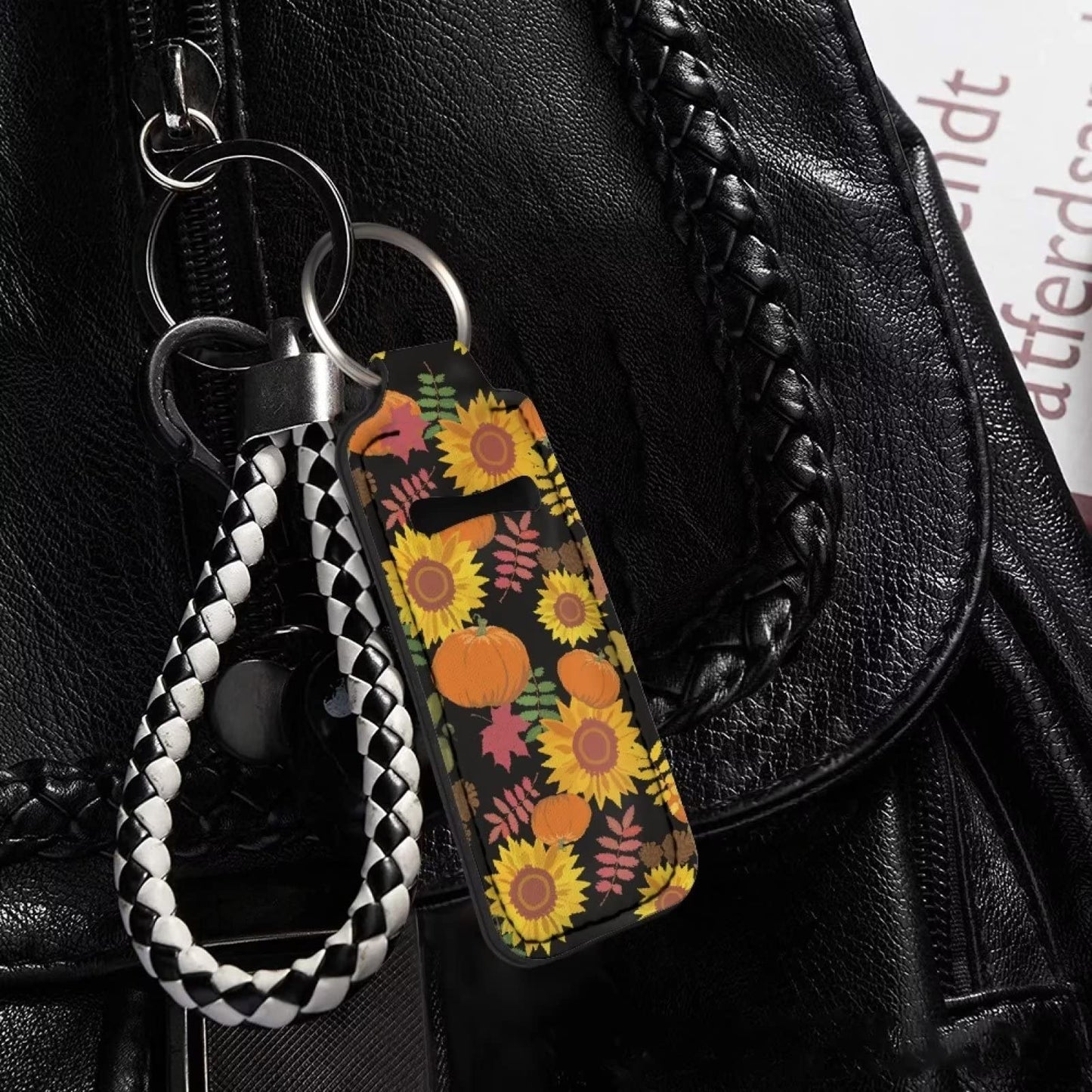 SEANATIVE Women Chapstick Holder Keychain Fall Pumpkin Sunflower Design Lip Balm Pouch with Keyring Thanksgiving Day Present