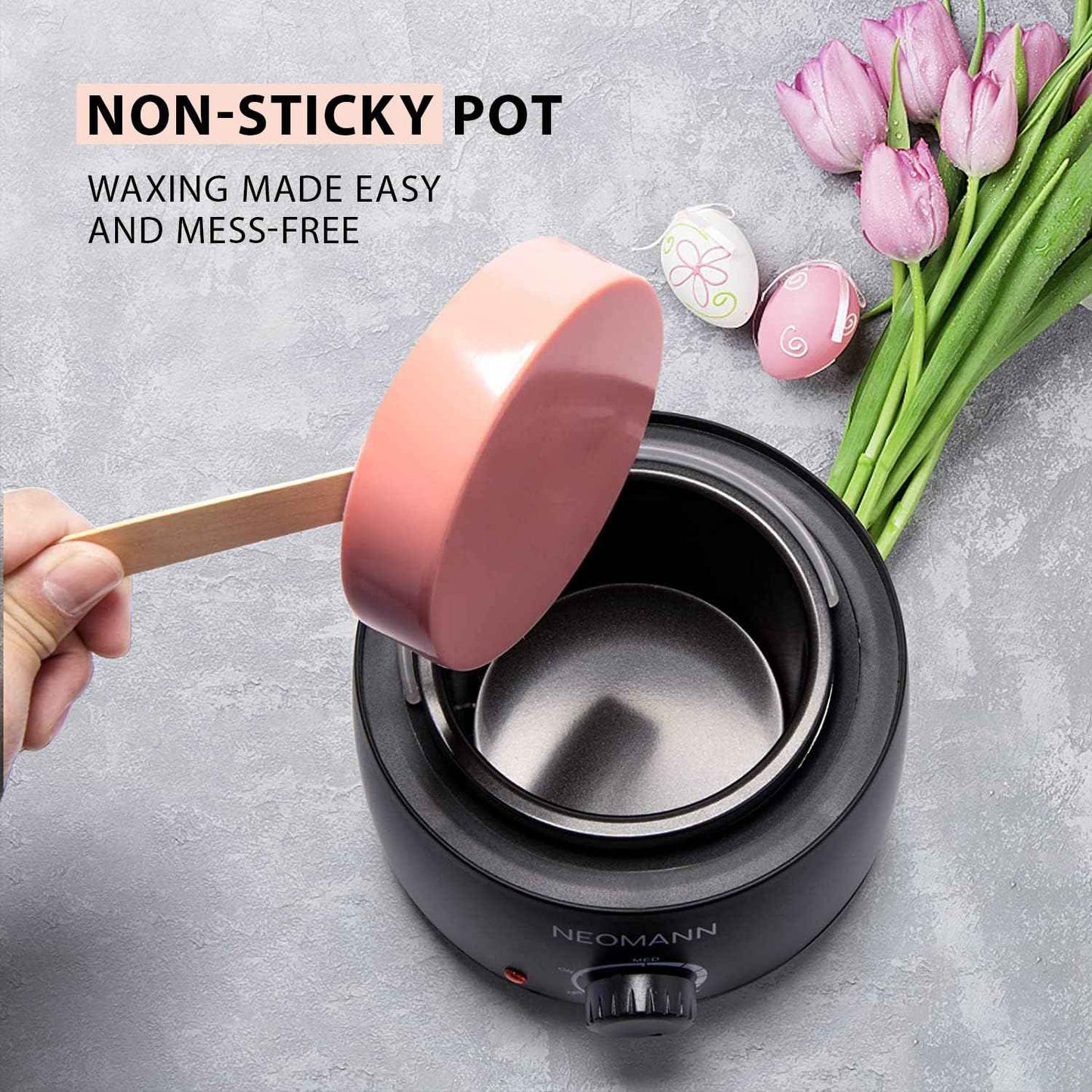 NEOMANN Waxer II Deluxe Waxing Kit for Women and Men Non-Sticky, Teflon-Coated - Wax Warmer for Hair Removal incl. 600g Wax Beads, 30 Spatulas