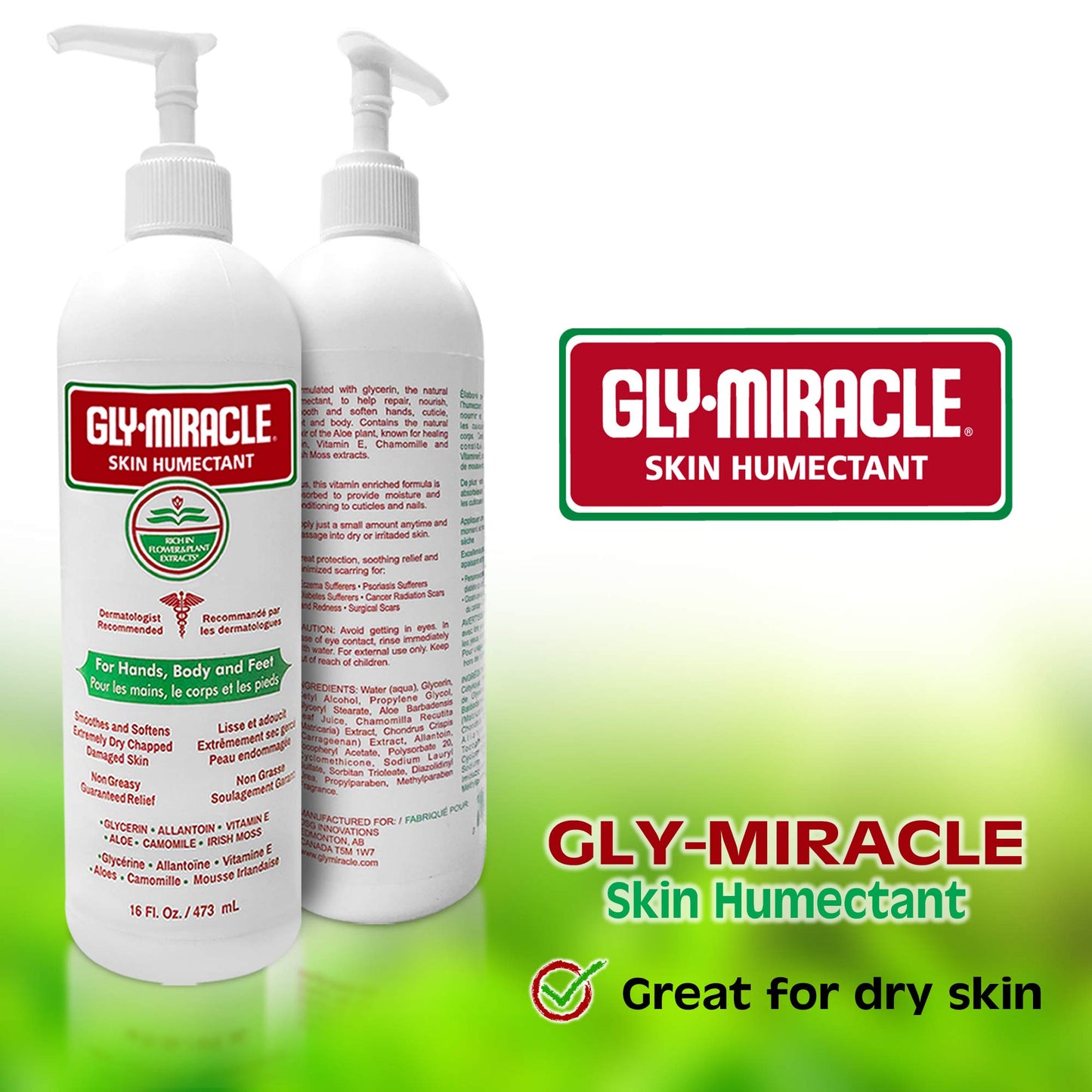 GLY MIRACLE Moisturizing Body Cream for Extremely Dry Skin Non-Greasy Skin Humectant for Hands Body & Feet Body Lotion for Extremely Dry Skin Non-Oily Fragrance Free with Pure Glycerin 16 Ounce