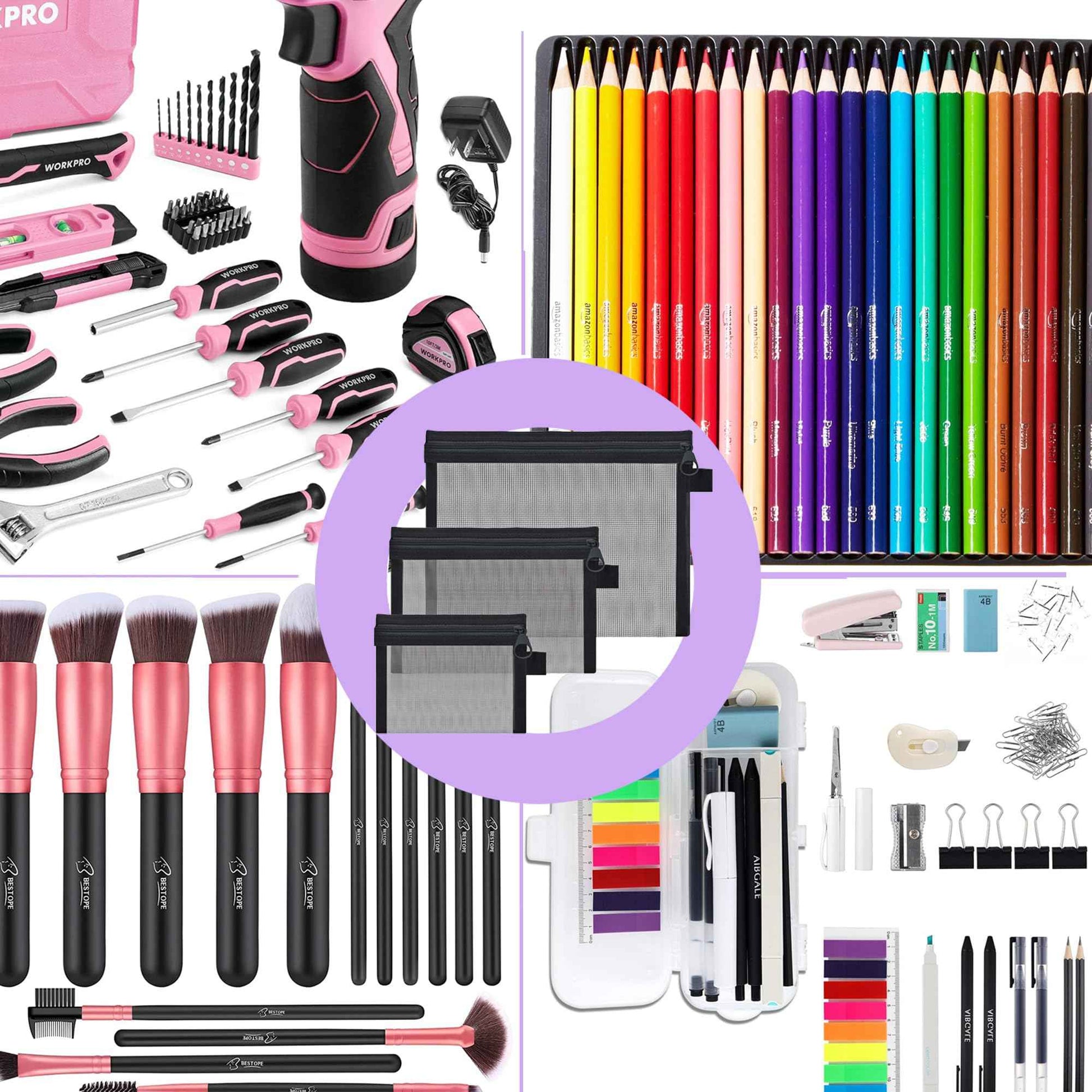 HORNYPOOT 3 Pcs Mesh Zipper Pouch Bags,Small Zipper Mesh Bags，Nylon Mesh Pouch Coin Purse Cosmetic Case，Travel Toiletry Bag for Daily Toiletries Office Supplies (3pcs Black-(S M Large), 3)