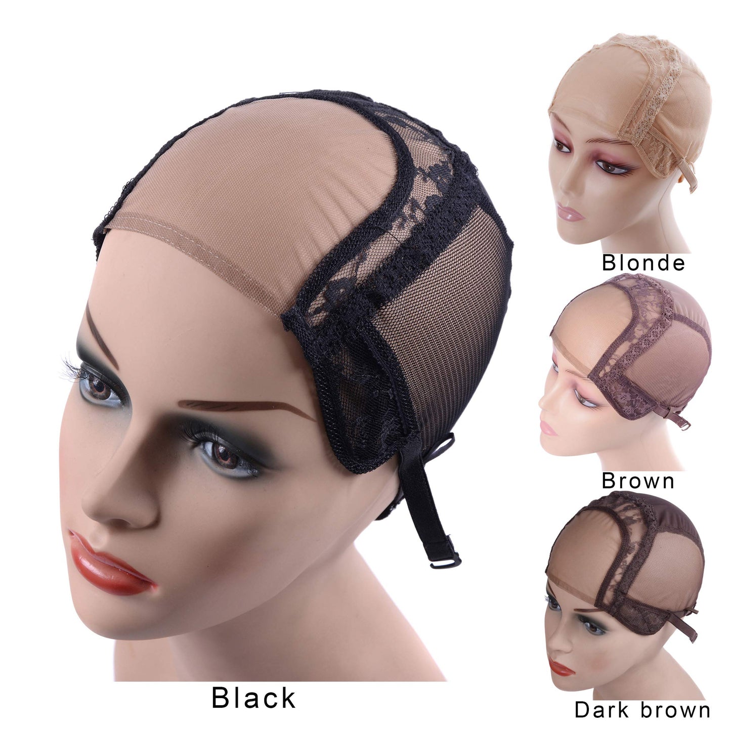 YANTAISIYU 4X4 Inch U Part Swiss Lace Wig Cap for Making Wigs with Adjustable Straps on the Back Glueless Hairnets (Black XL)