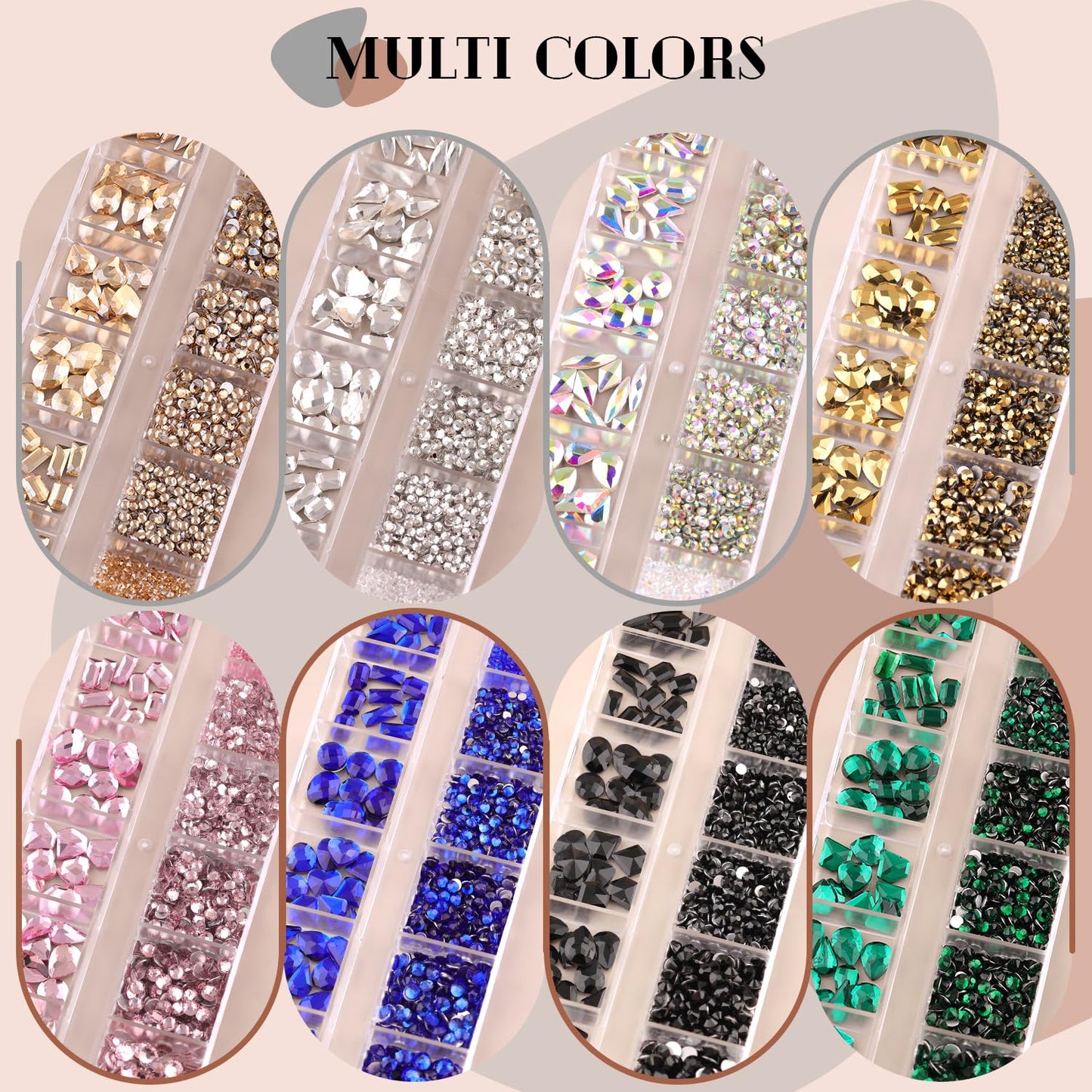 1560Pcs Clear Glass Nail Rhinestones 60Pcs Multi Shapes Flatback Gems Crystal + 1500Pcs 1.5-4mm Round Beads, Manicure Diomand Jewelry Gemstones for Nail Design Makeup Acrylic Nails Decoration