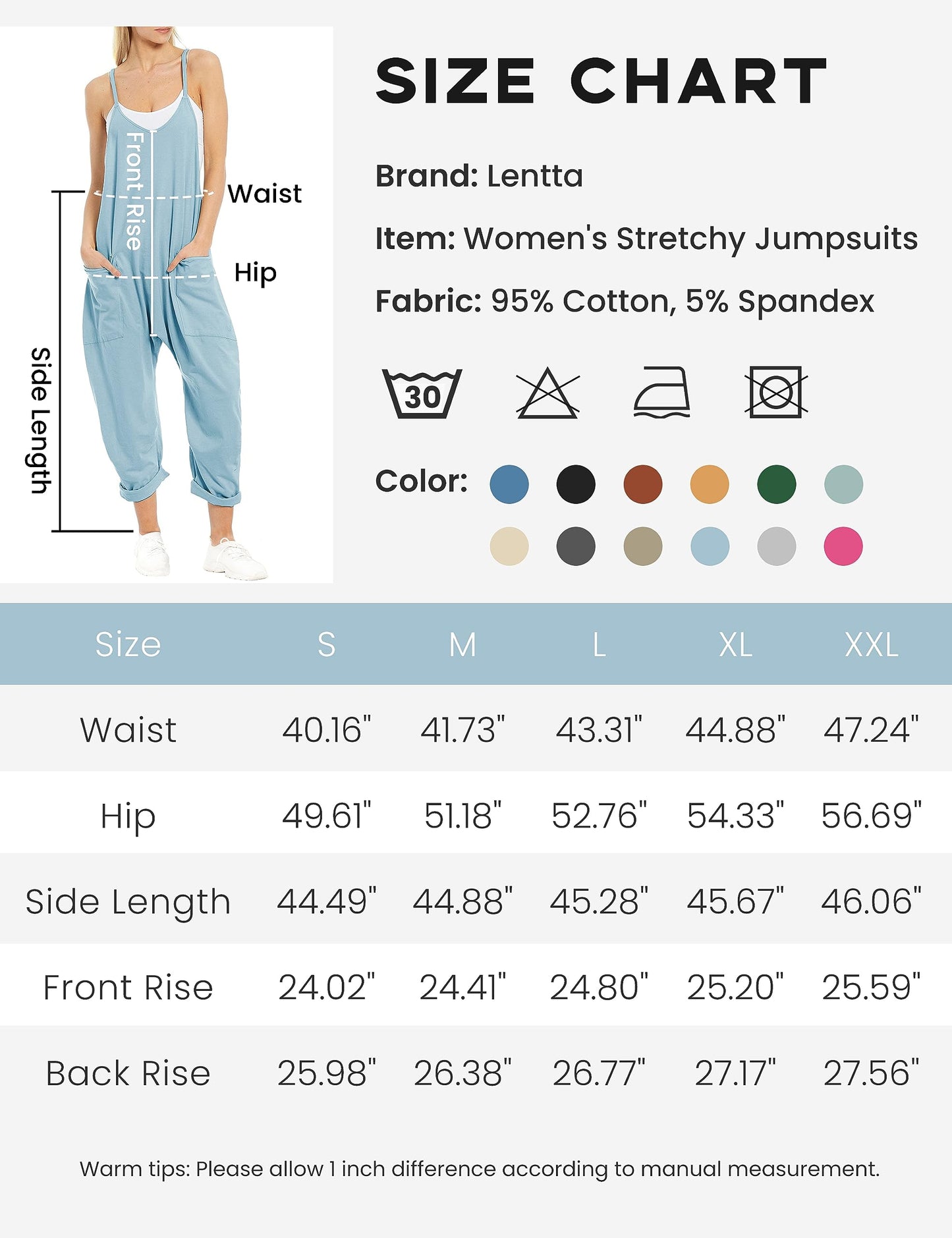 Lentta Women's Causal Jumpsuits V Neck Sleeveless Harem Overalls Stretchy Adjustable Strap Romper with Pockets(LightBlue-S)