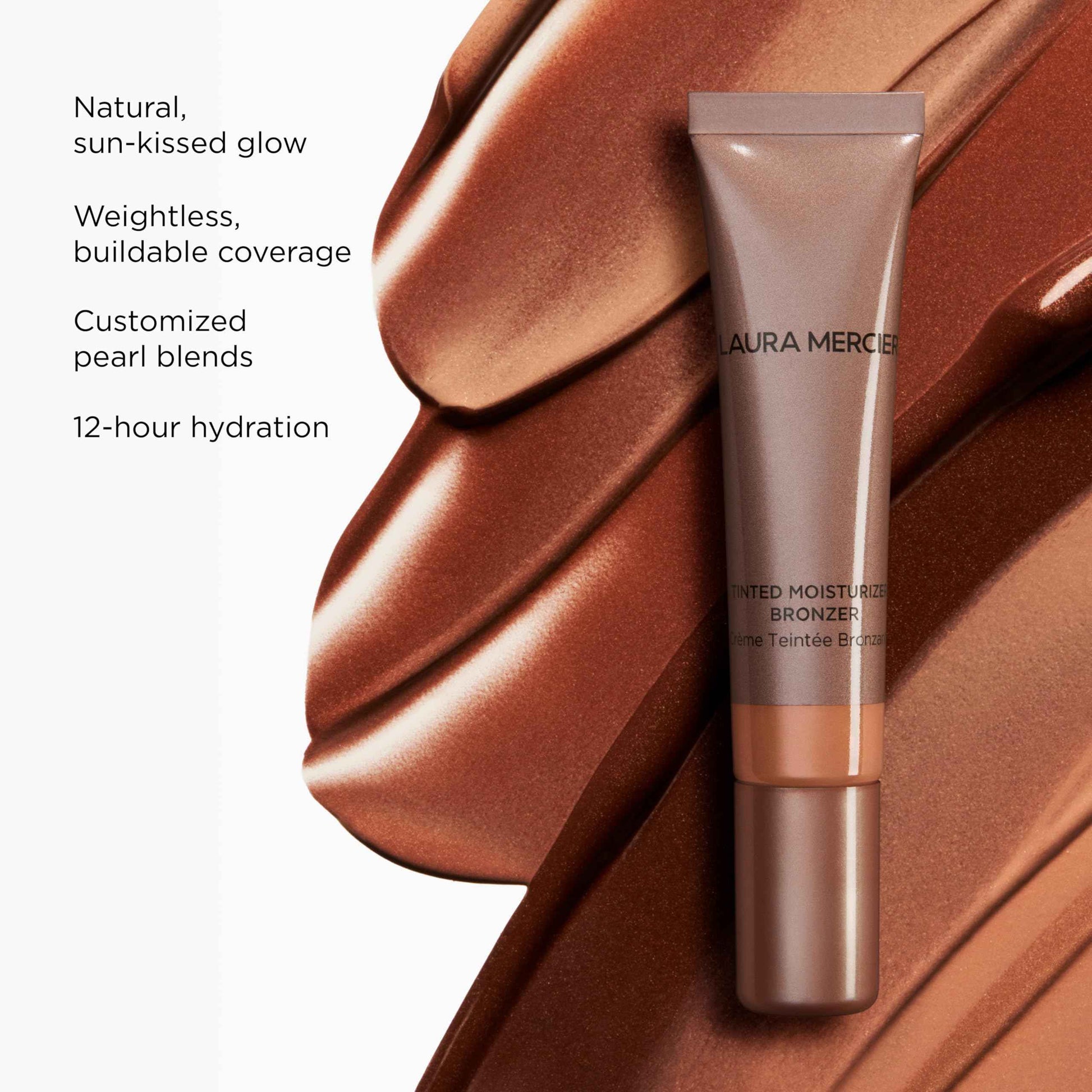 Laura Mercier Tinted Moisturizer Bronzer: Long Lasting Sheer Cream Bronzer, Weightless, Buildable Coverage, 12 HR Hydrating Wear, Non-Comedogenic, 6 Shades for All Skin Tones, Sunbeam