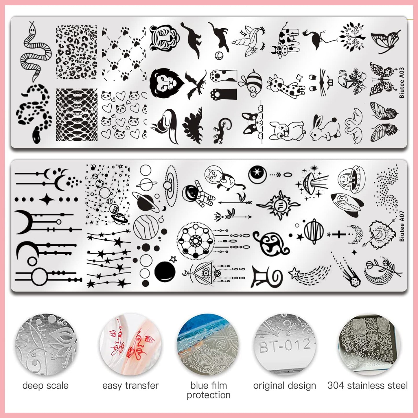 Biutee Nail Stamping Plates set 10 pcs Nail Art Stamper Scraper Gift Box Nail Stamp Template Kit Lace Flower Butterfly Star Design Nail Image Plate