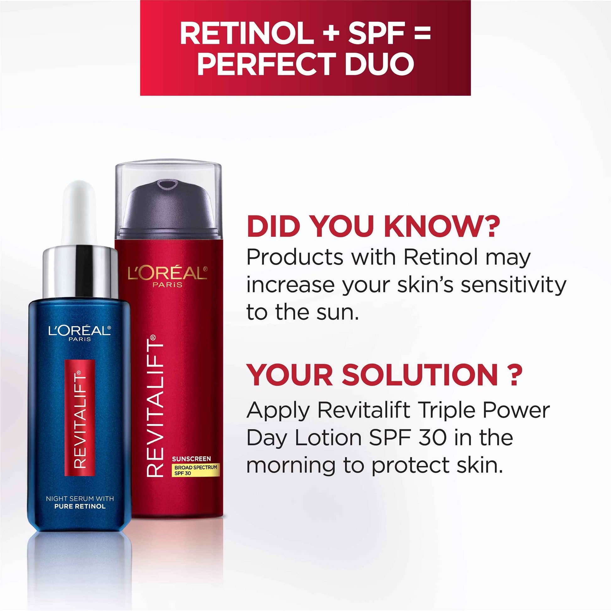 L'Oreal Paris Revitalift 0.3% Pure Retinol Night Serum, Reduce Deep Wrinkles, Fragrance Free 1 oz + Moisturizer Sample