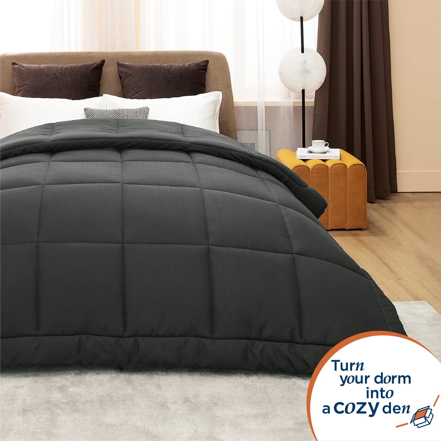 Bedsure Comforter Duvet Insert - Quilted Comforters Twin XL Size, All Season Duvet, Down Alternative Bedding Comforter with Corner Tabs(Black,Twin XL 92"x68")