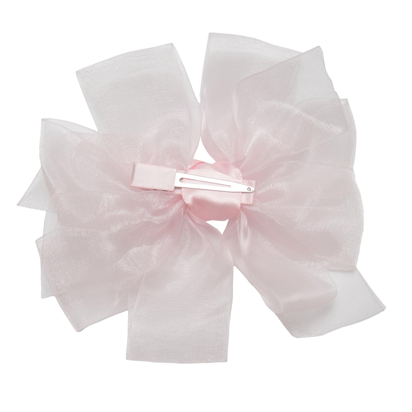 HAIRBOWS Girls' Double Organza Hair Bow with a Knot Wrap Center on a Clip, All Ages and Hair Types, 5 Inch Bow, Light Pink