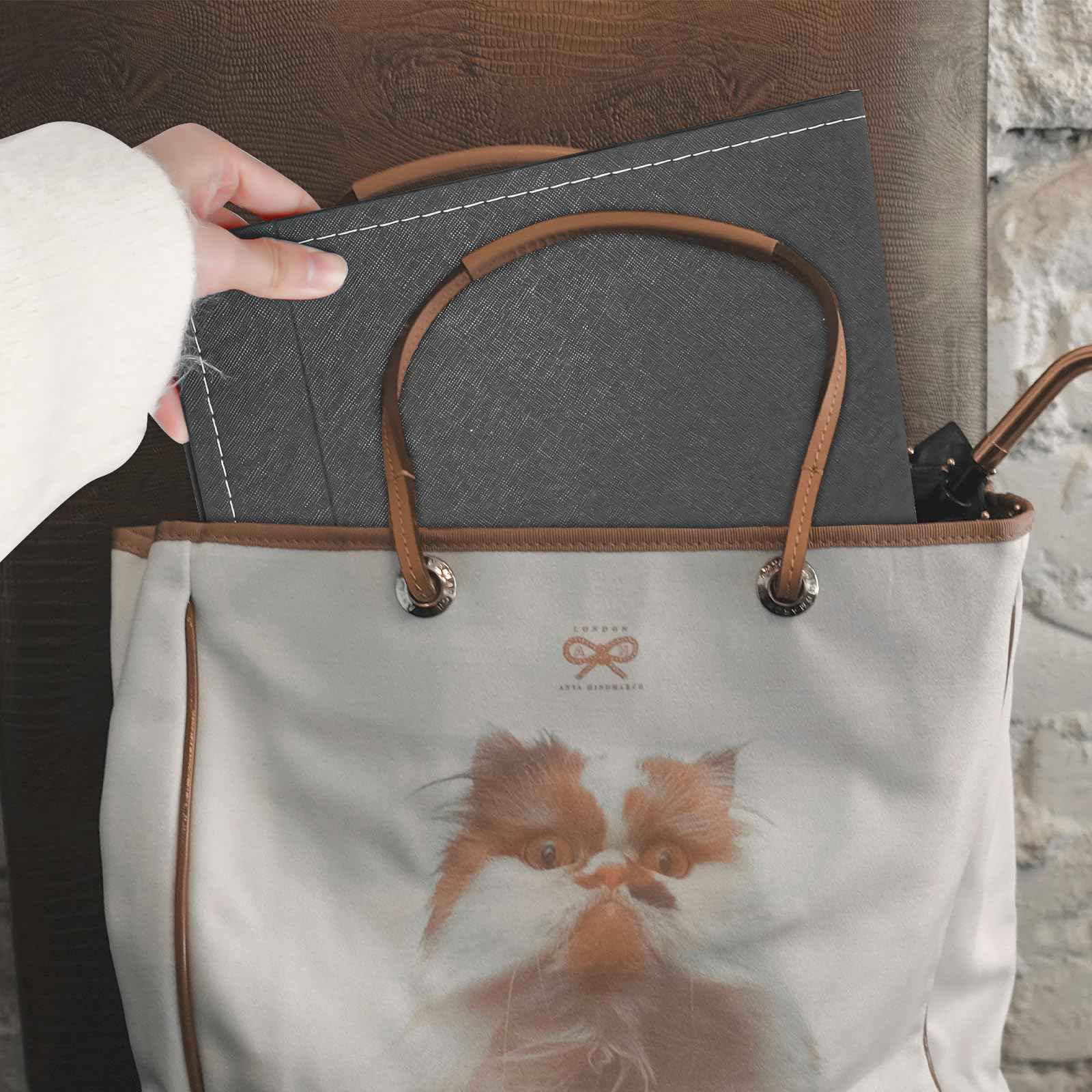 Yatnks 7x10 Inches Makeup Mirror, Portable PU Leather Folding Desktop Vanity Mirror with Adjustable Stand for Vanity Table, Office, Travel (L, Black)