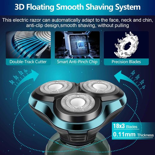 Electric Razor for Men, Electric Shavers for Men's Faces, Detachable Blade 3D Rotary for Shaving with Nose Trimmer Face Cleaning Brush Head Shavers, Wet/Dry/Waterproof Razors for Men Matte Green