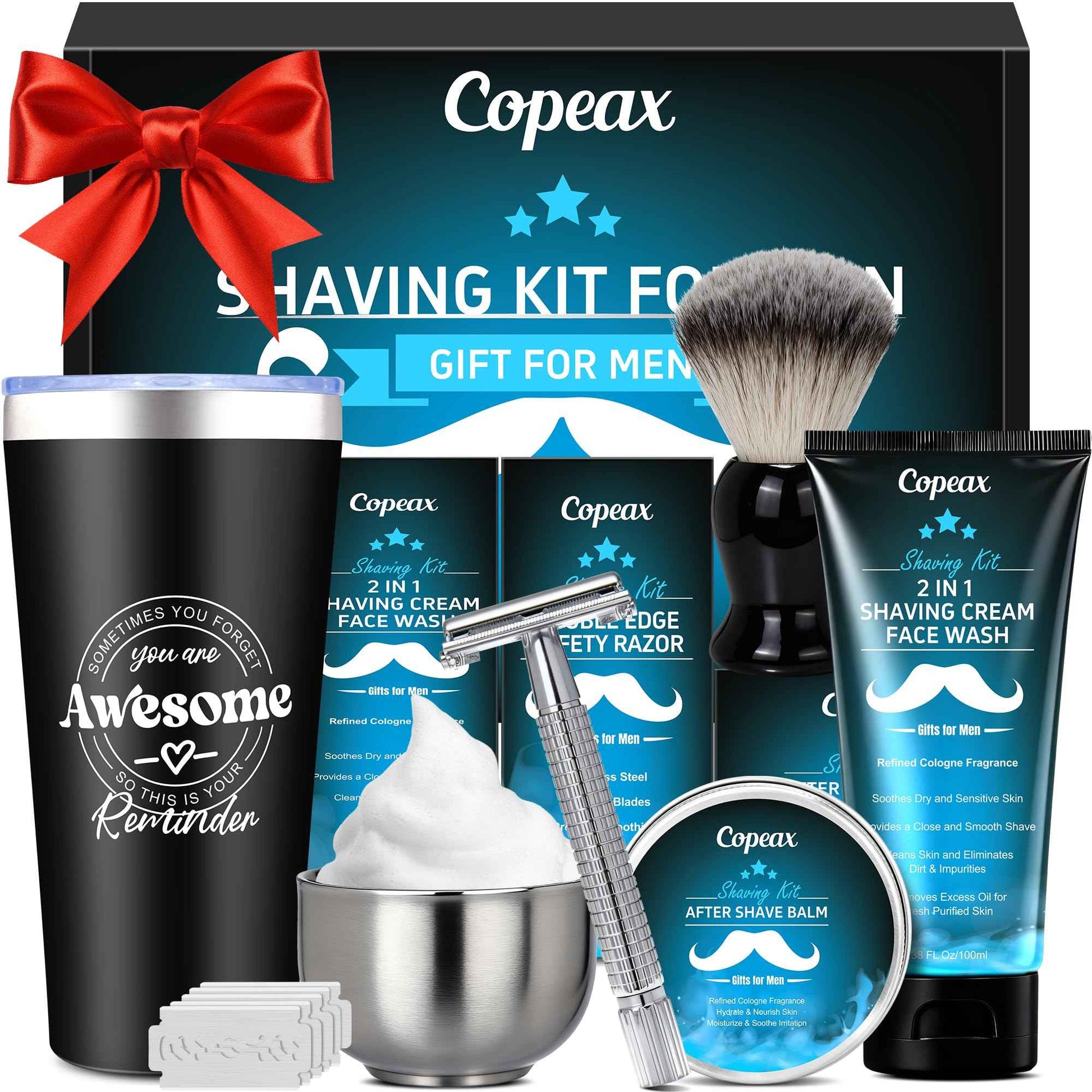 Shaving Kit for Men,Natural Cologne Shaving Cream,Balm,Shaving Soap Bowl,Razor,Tumbler Cup,Mens Grooming & Care Kit Christmas Gifts for Men Dad Him Boyfriend Stocking Stuffers Secret Santa Gift Set