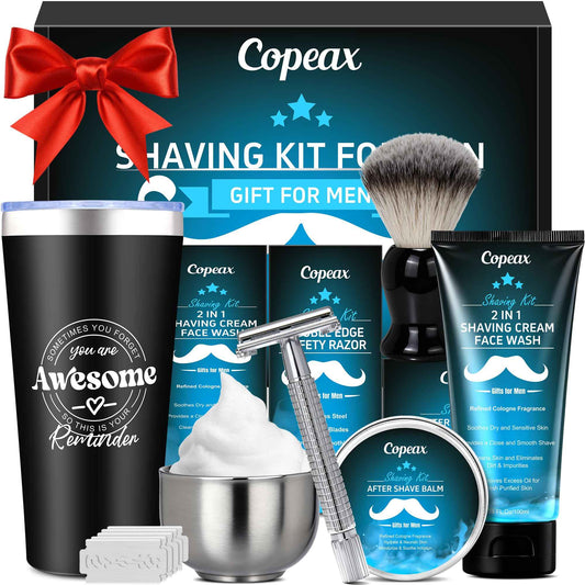 Shaving Kit for Men,Natural Cologne Shaving Cream,Balm,Shaving Soap Bowl,Razor,Tumbler Cup,Mens Grooming & Care Kit Christmas Gifts for Men Dad Him Boyfriend Stocking Stuffers Secret Santa Gift Set