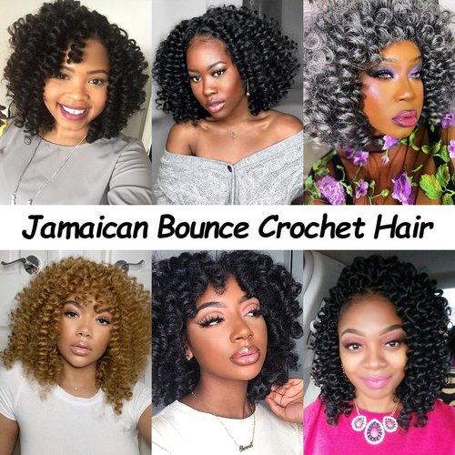 10 Inch Jamaican Bounce Crochet Hair 22 Strands 4 Packs Wand Curl Crochet Hair Curly Crochet Braids for Black Women (10 Inch (Pack of 4), #1B)