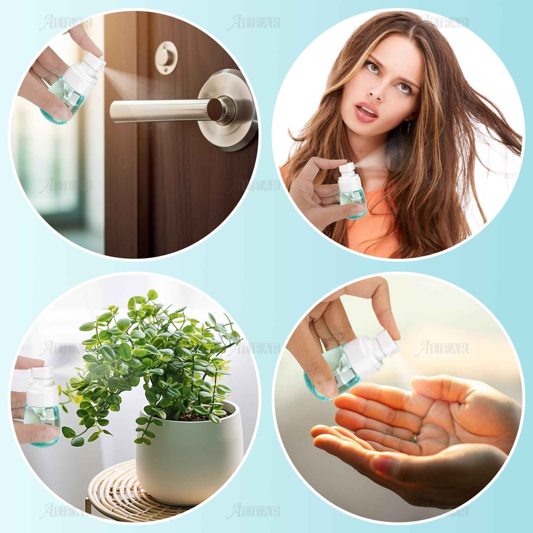 AUEAR, 4 Pcs 30ml Spray Bottles Plastic Empty Travel Refillable Mist for Skincare Makeup Hair Cleaning Lotion Perfume