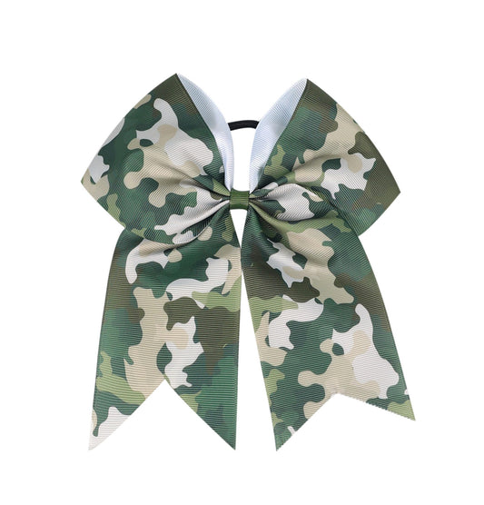 Camo Cheer Bow 7" Cheer Bows Camouflage Ponytail Hair Ties Ponytail Holder Ribbon Accessories.(FQ4) (Camouflage E)