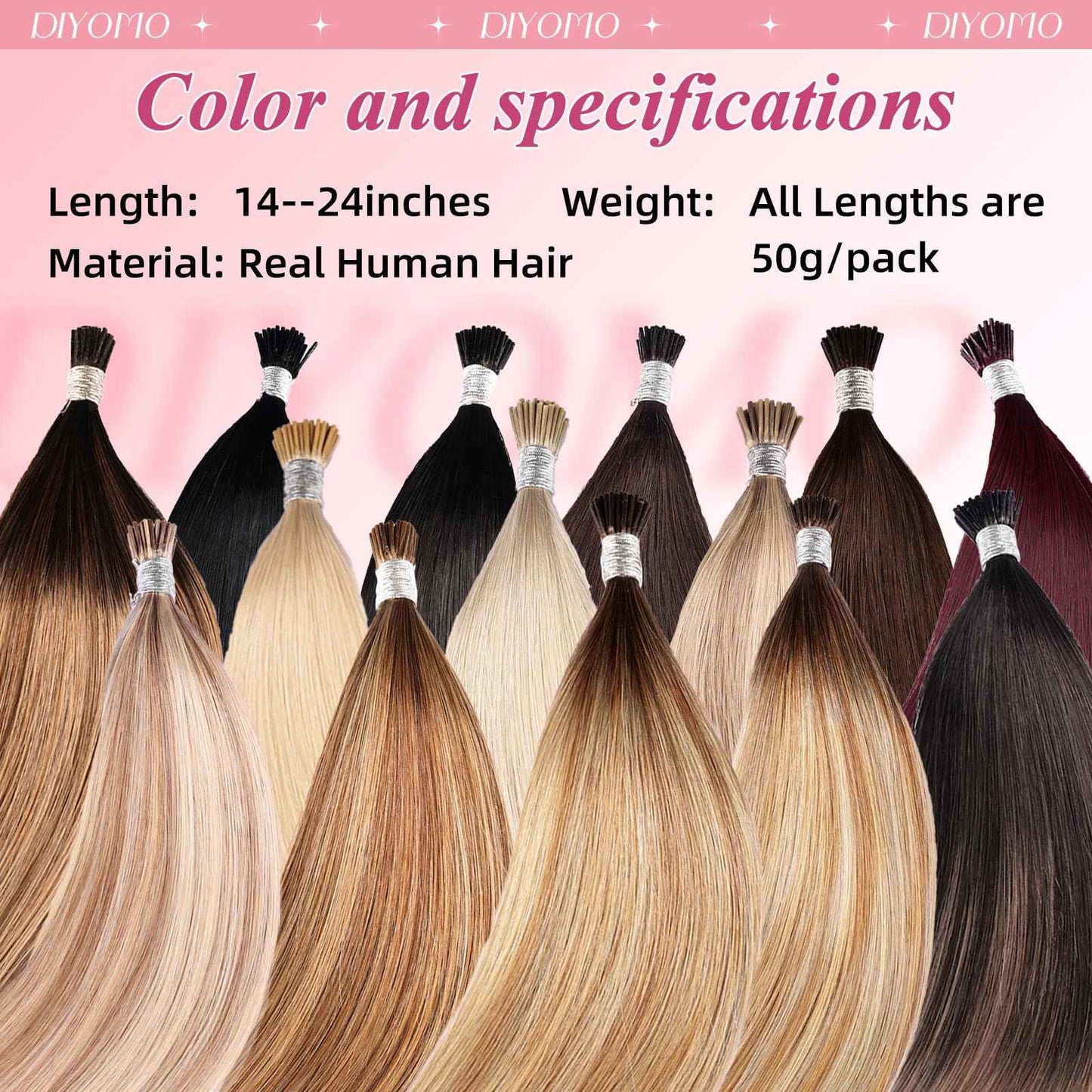 DIYOMO I Tip Hair Extensions Human Hair Wine Red Remy Itip Human Hair #99J Burgundy 20inch Pre Bonded Invisible I Tip Hair Extensions Straight Stick 50g/60s