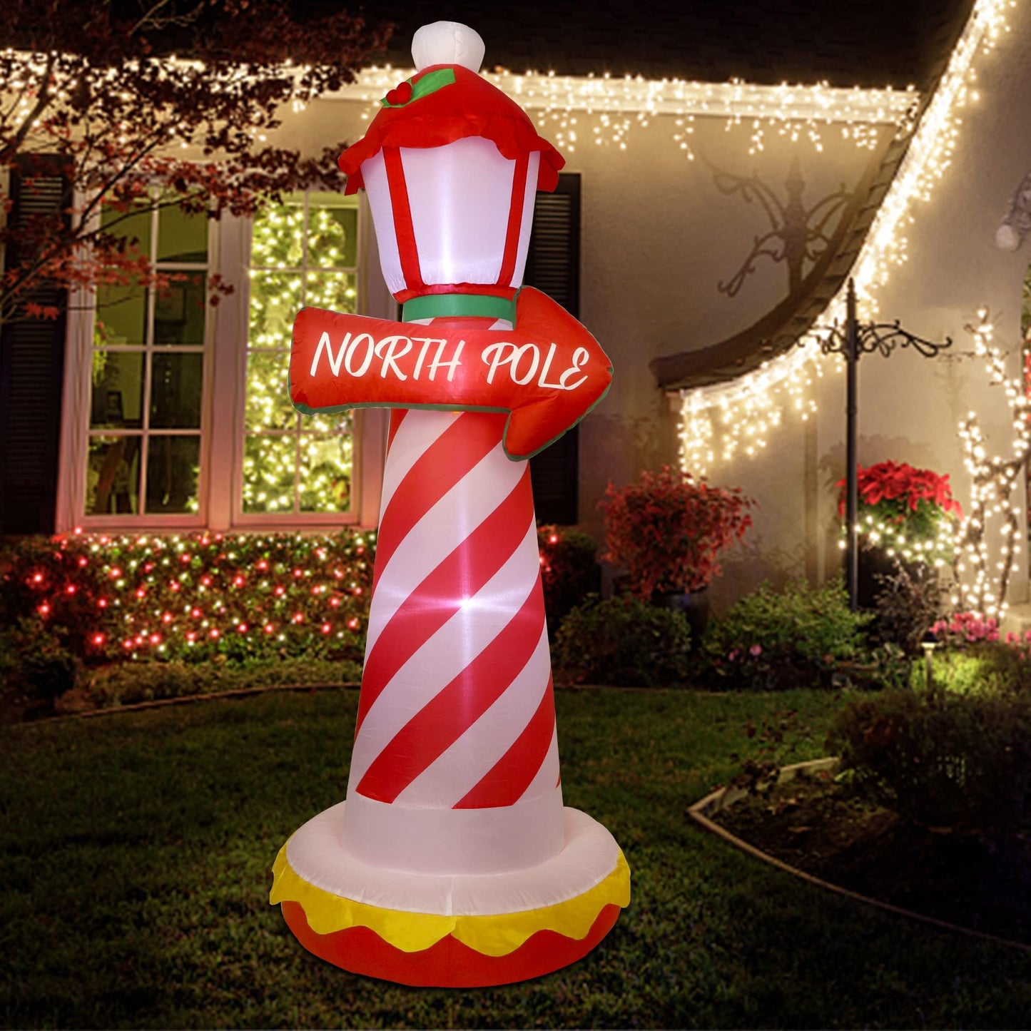 Juegoal 6 FT Christmas Inflatables Outdoor Decorations, Inflatable Xmas Lighthouse, Lighted Blow Up North Pole Sign with Built in LED Lights, Light Up Holiday Winter Lawn Yard Garden Decor