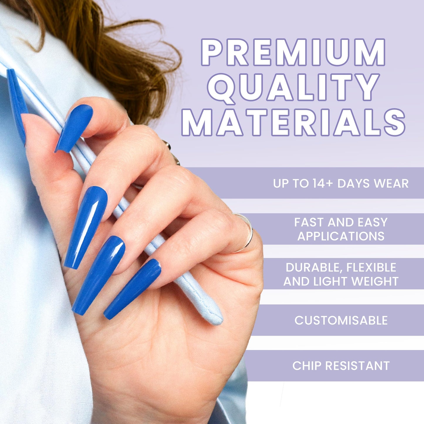 Allkem Press On Nails - Royal Blue Glossy Extra Long Ballerina 2 Set Bundle | 10 sizes - 20 pcs False Nails Full Cover Nail Kit with Glue