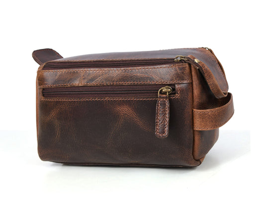 Leather Toiletry Bag for Men 9 Inch | Grooming Travel Kit | With Waterproof Lining | By Aaron Leather Goods (Raven Brown)