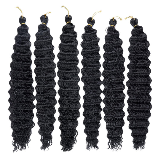 BATISI Water Wave Crochet Hair 6 Packs Curly Braiding Hair for Boho Braids Synthetic Bohemian Curly Crochet Hair 14 Inch #1b Black