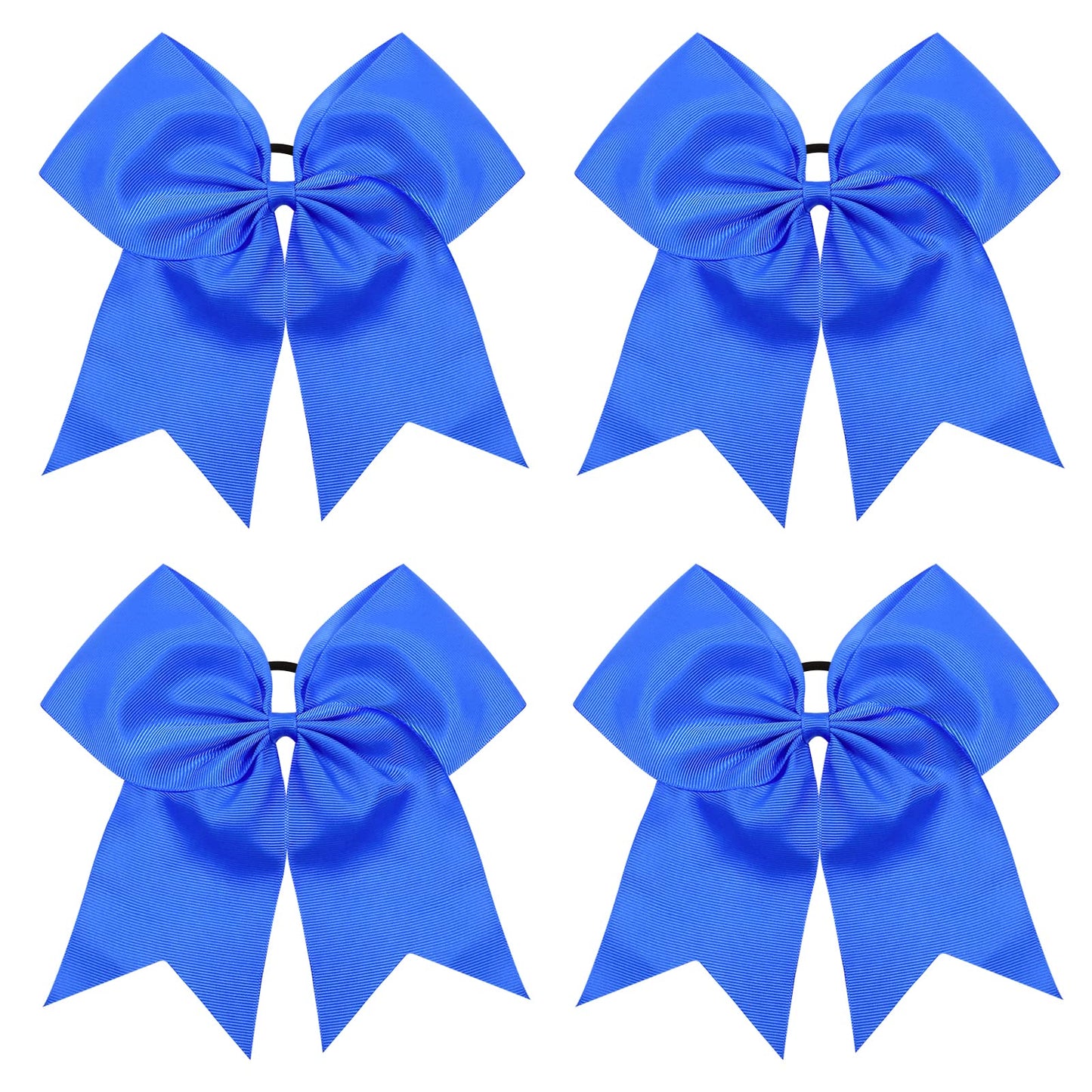 TUUXI 4pcs 8" Large Cheer Bows Blue Elastics Hair Ties Bands Grosgrain Ribbon Ponytail Holder for Cheerleading Team Baseball Softball Tennis Cheerleader Bows