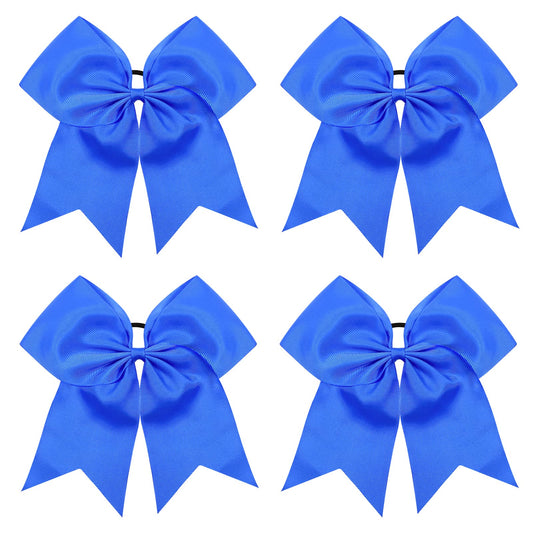 TUUXI 4pcs 8" Large Cheer Bows Blue Elastics Hair Ties Bands Grosgrain Ribbon Ponytail Holder for Cheerleading Team Baseball Softball Tennis Cheerleader Bows