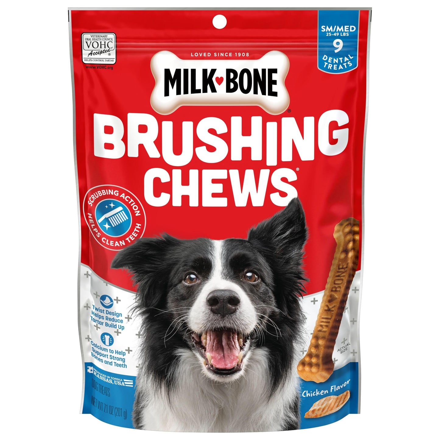 Milk-Bone Original Brushing Chews, Small/ Medium Daily Dental Dog Treats, 9 Count (Pack of 5) Scrubbing Action Helps Clean Teeth