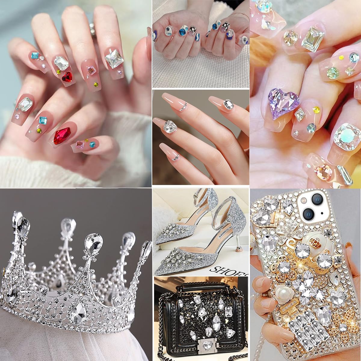 DONGZHOU 48pcs Mix Shape Crystal Nail Art Rhinestone Gems Point Back Fancy Stone Sew On Rhinestone Loose Crystal Sewing for Clothing Wedding Dress Nail Art Shoes Bags DIY Crafts