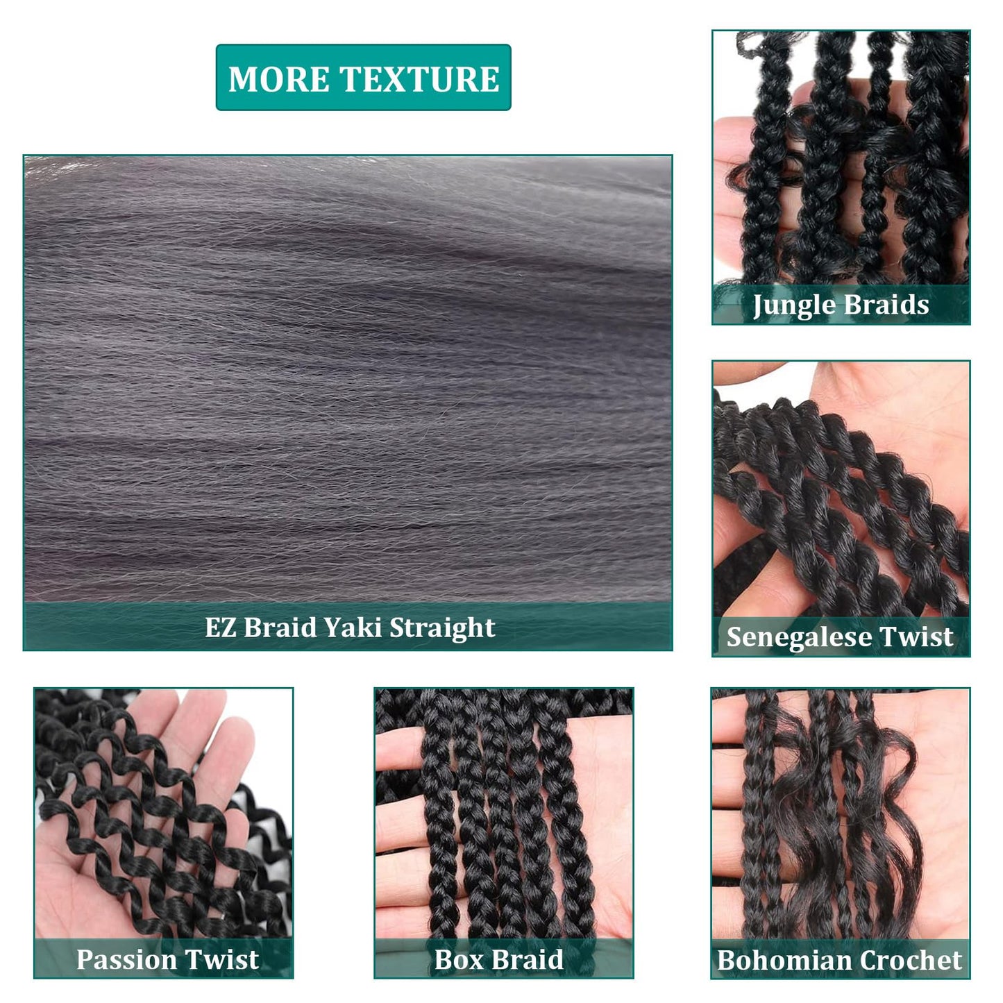 Grey Braiding Hair Pre Stretched Kanekalon Long Braiding Hair 26 Inch Fake Synthetic Hair for Braiding Extensions Micro Crochet Clean Therapy Prestretched Prestressed Braiding Hair UPruyo (3 Packs)