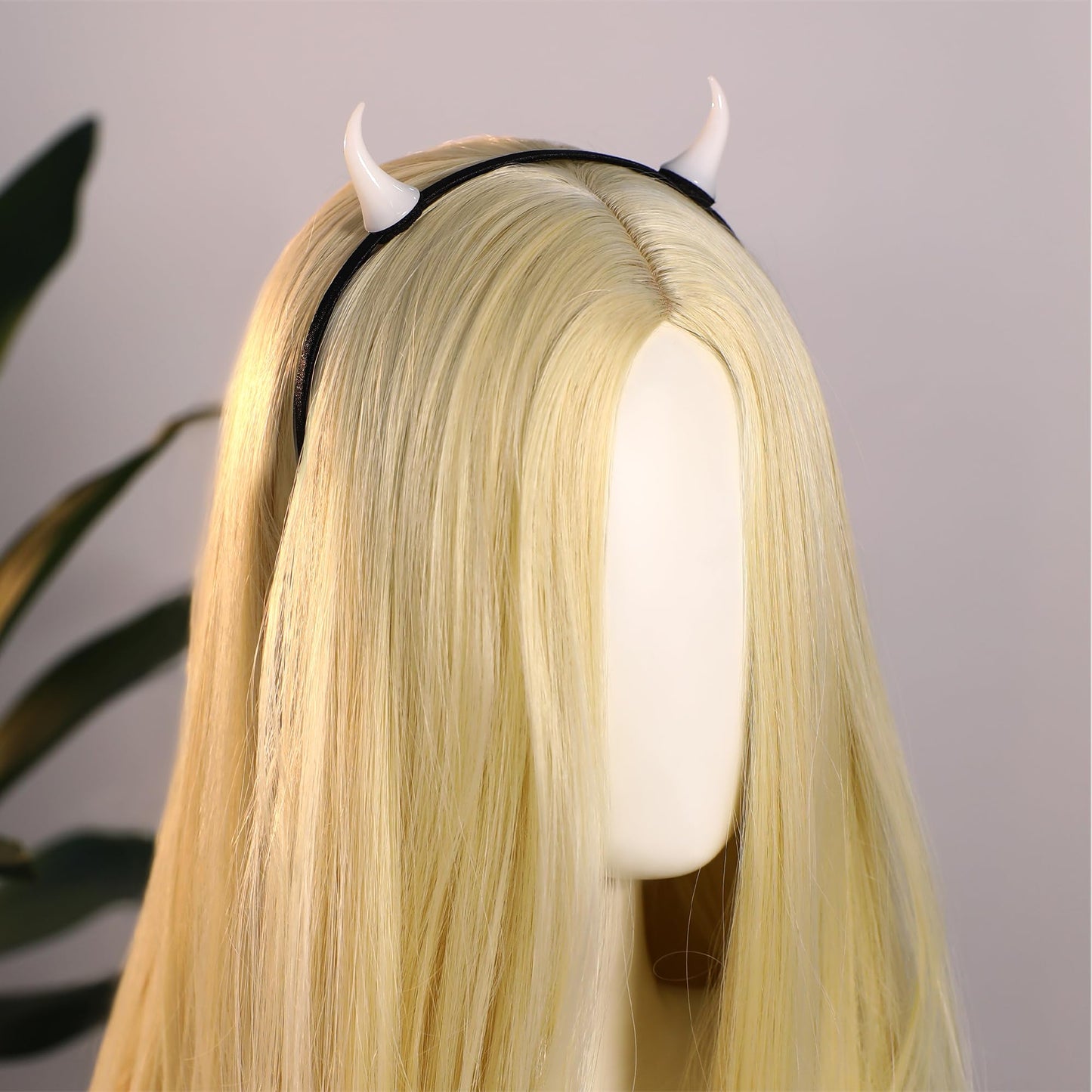 MOSTORY Demon Ox Horns Headband - Devil Horns Hairband with Clips for Renaissance Ren Faire Halloween Cosplay Masquerade Off-white