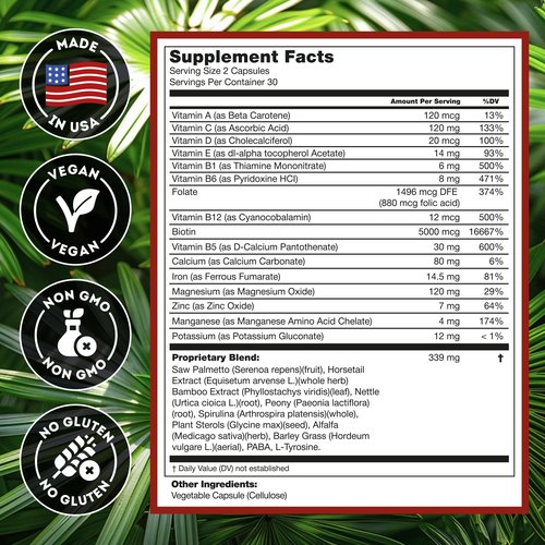 DHT Blocker Hair Growth Supplement - High Potency Biotin & Saw Palmetto for Hair Regrowth - Natural Hair Loss Treatments for Women & Men - Helps Stimulate Hair Follicle Growth