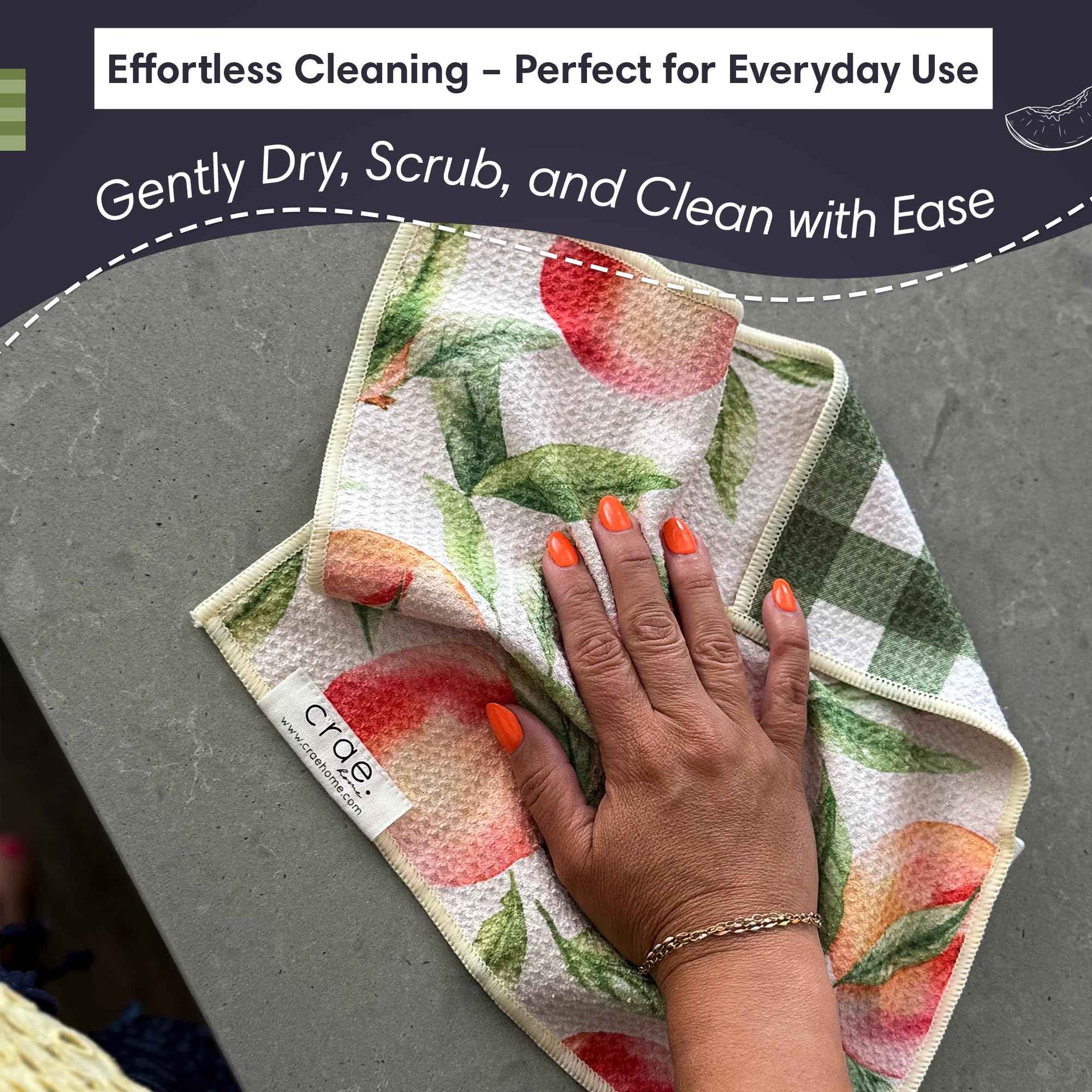 crae. Reversible Microfiber Washcloths 12x12 – Super Absorbent, Quick Drying Waffle Weave – Lint-Free, Scratch-Free Cleaning Cloths for Kitchen, Home, Cars & Windows (Peaches & Cream- Green/Multi)