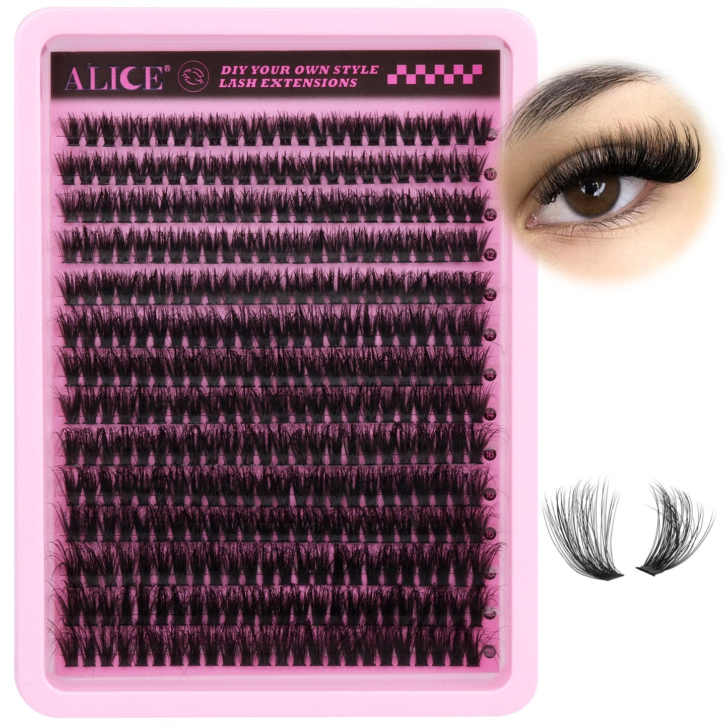 ALICE Lash Extensions Fluffy 336pcs 80D Lash Clusters Cluster Eyelash Extensions Thick Volume Faux Mink Individual Lashes Mix 10-18mm Long Eyelash Clusters