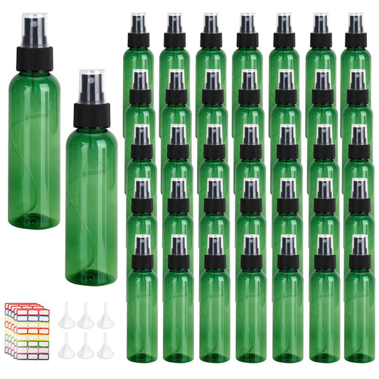 YEUIKERR 36 Pack Green Fine Mist Small Spray Bottles 2 oz/60 ml Plastic Spray Bottles Refillable Empty Mini Travel Sprayer Bottle Bulk for Essential Oils