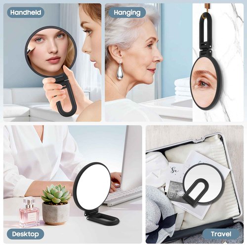 B Beauty Planet 40X Magnifying Mirror, Hand Mirror for Makeup, Double Sided with 40X/1X Magnification, Travel Essential, Portable Foldable for Desktop and Bathroom, Gift for Women, Frosted Black