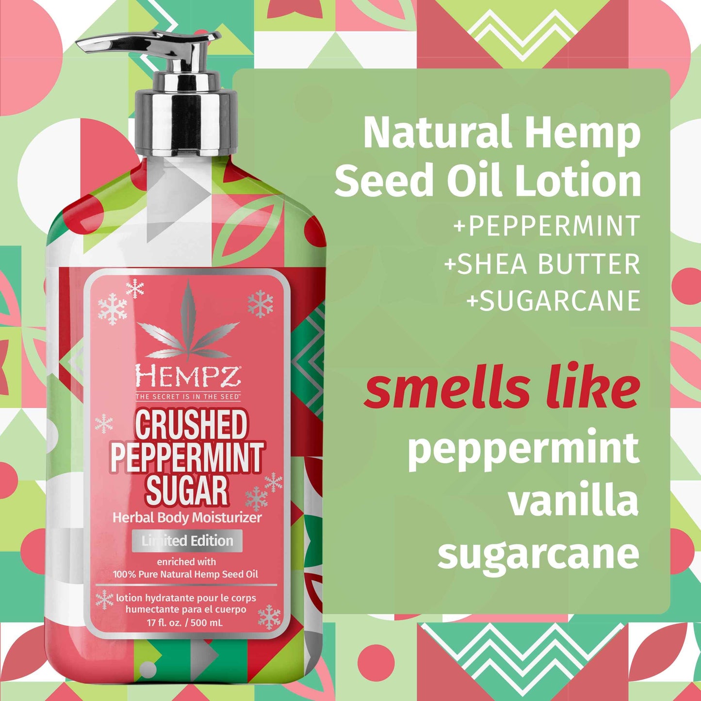 Hempz Crushed Peppermint Sugar Gift Set , Body Lotion and Lip Balm, for Men & Women