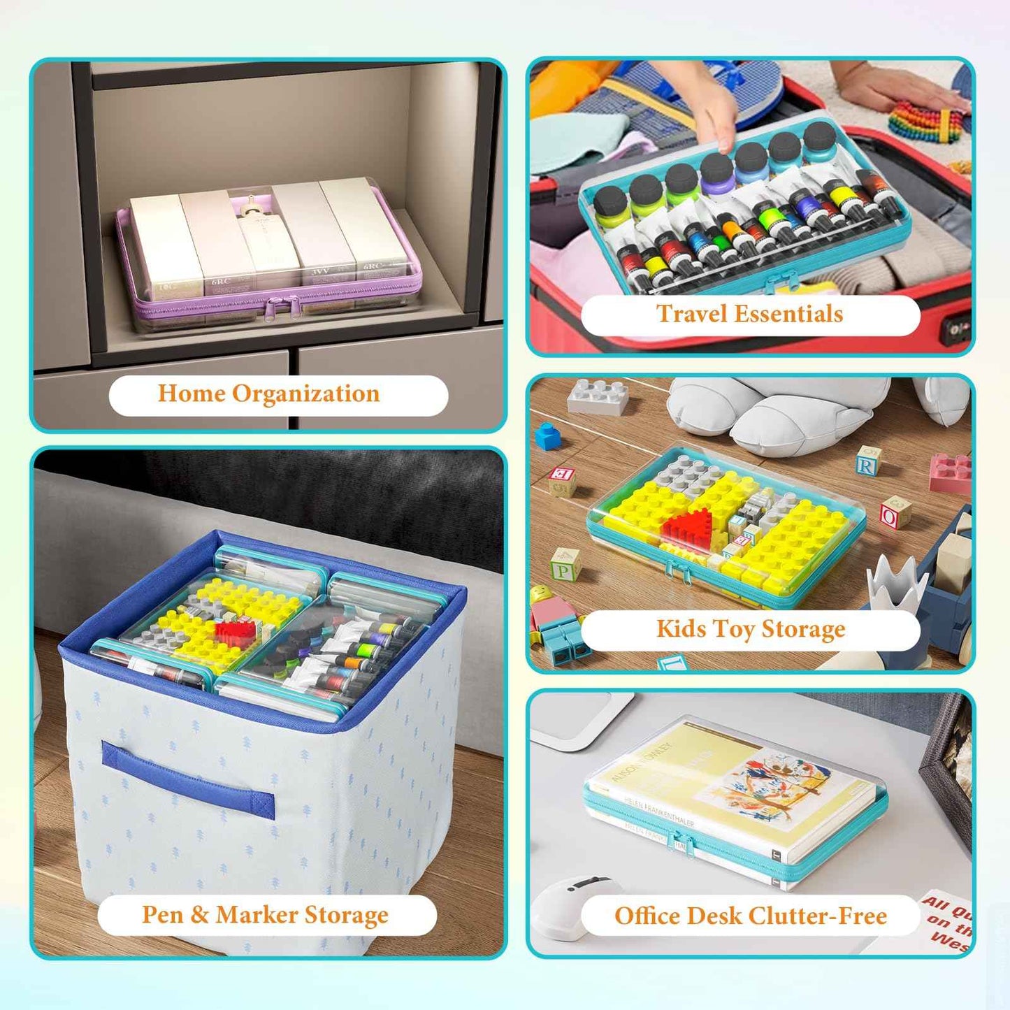 Stuffygreenus 4 Pcs Clear Hard Zipper Case Hard-Sided Premium Storage Case Plastic Clear Hard Shell Zipper Pouch Portable Travel Organizer Box for Building Blocks Puzzles Cosmetics Makeup Pencil (M)